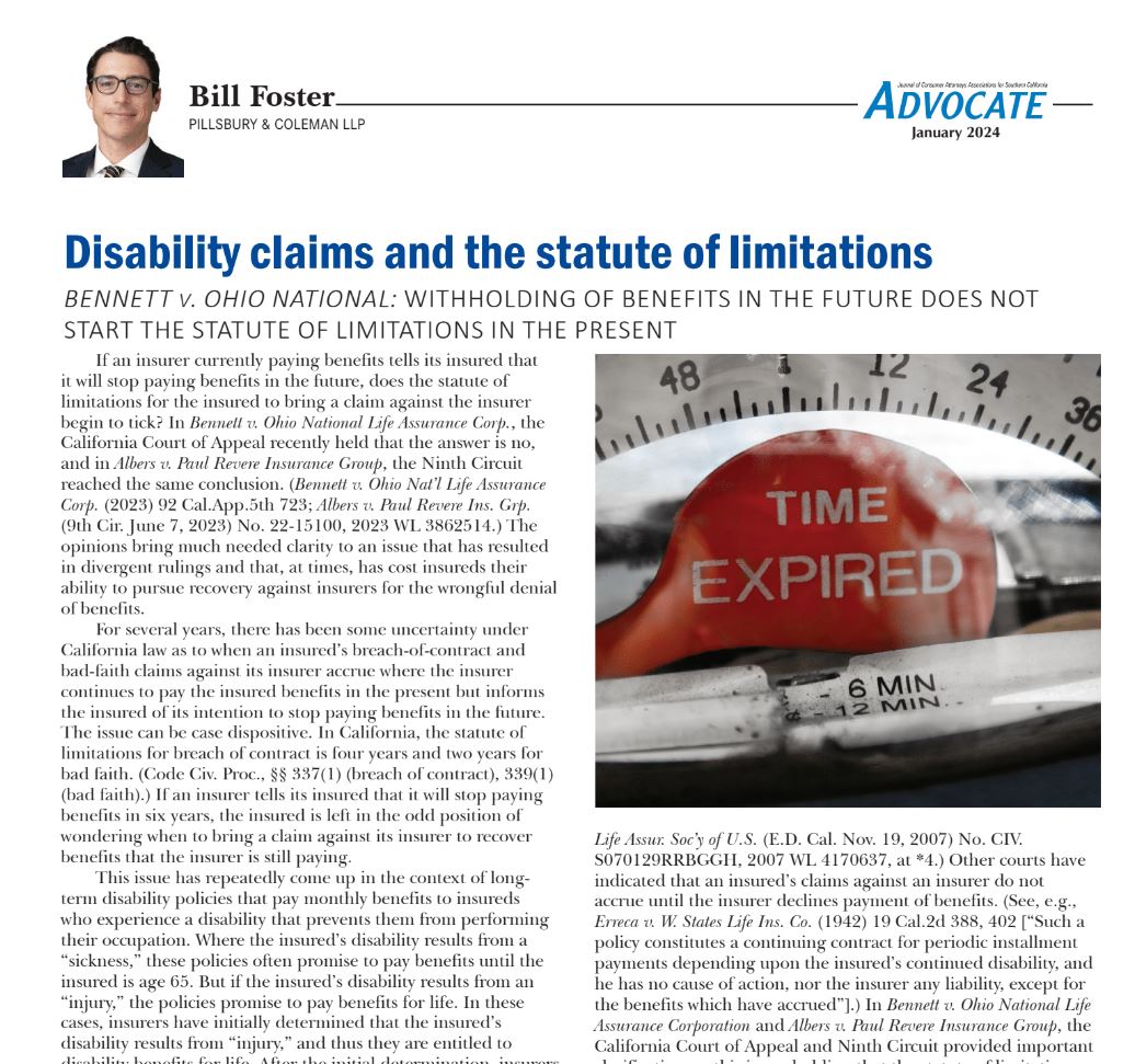 P&C Attorney William A. Foster Publishes Article in The Advocate